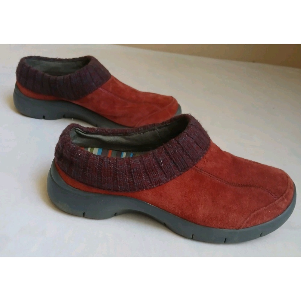 Dansko 38 Eartha Clog Burgundy Suede Knit Collar Comfort Slip Resistant Slip On